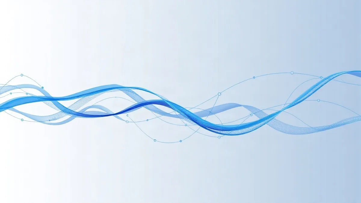 Abstract data streams connecting interconnected nodes in blue and indigo tones