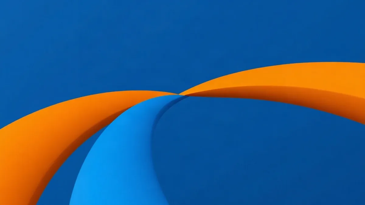 Three abstract geometric paths diverging from a central point.