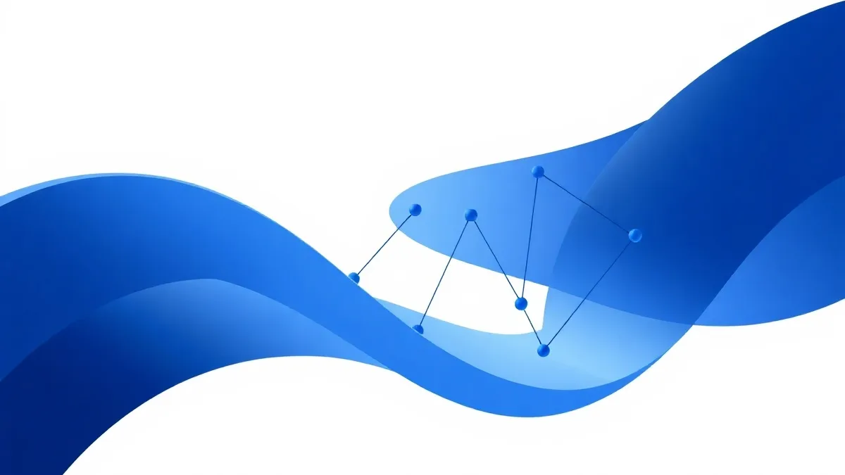 Connected data flows between enterprise systems in blue and indigo tones
