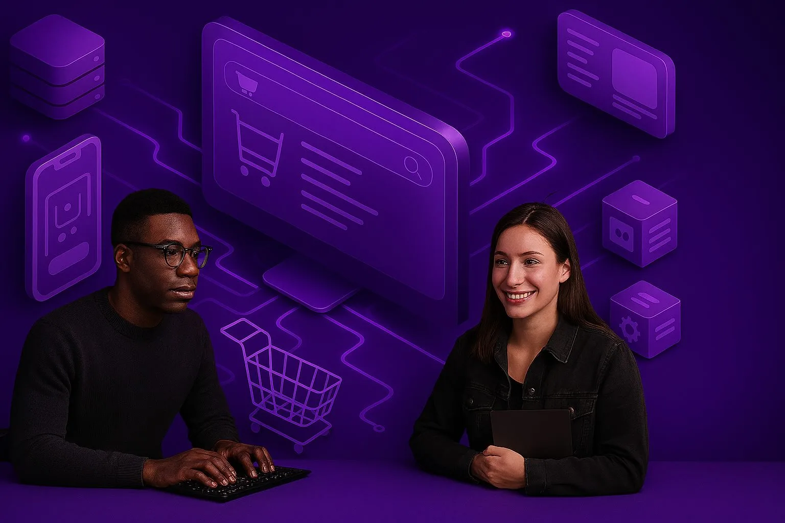 Equipo lean de una empresa mediana evaluando una plataforma de ecommerce como Adobe Commerce