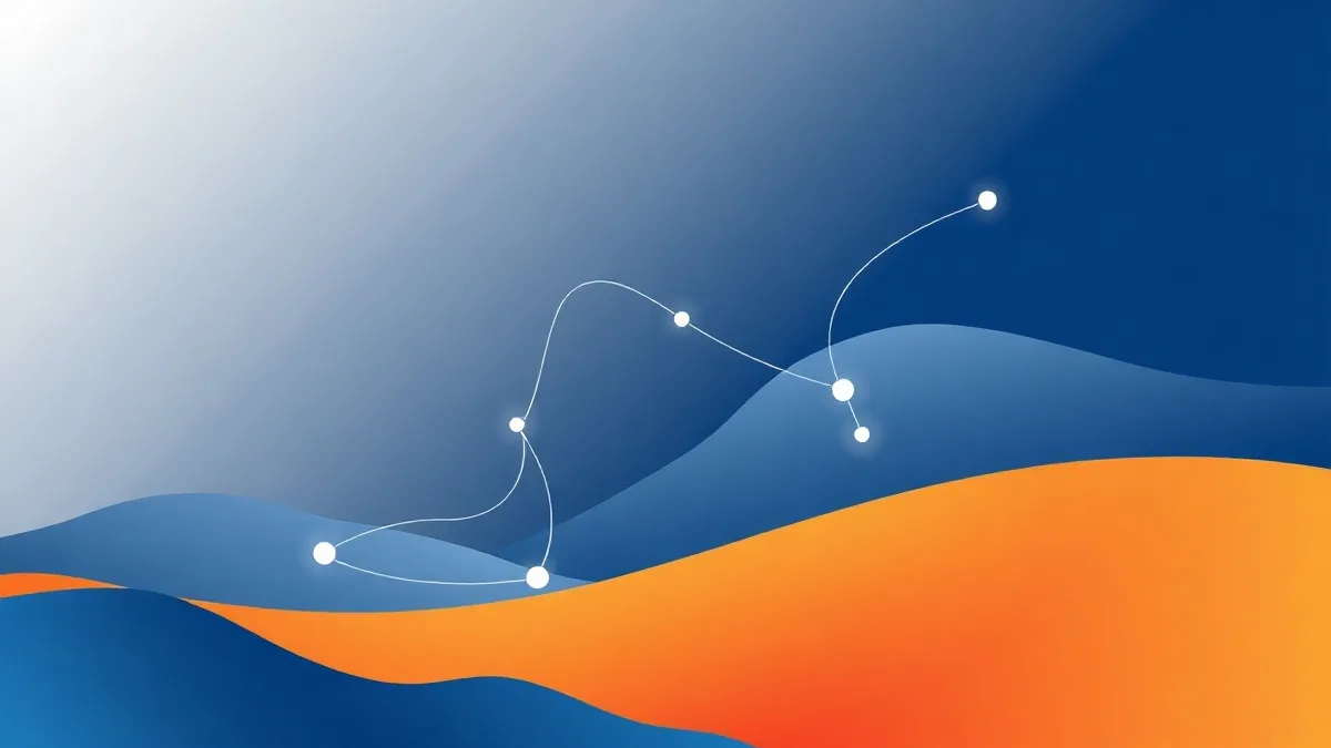 Two diverging abstract paths in blue and orange tones
