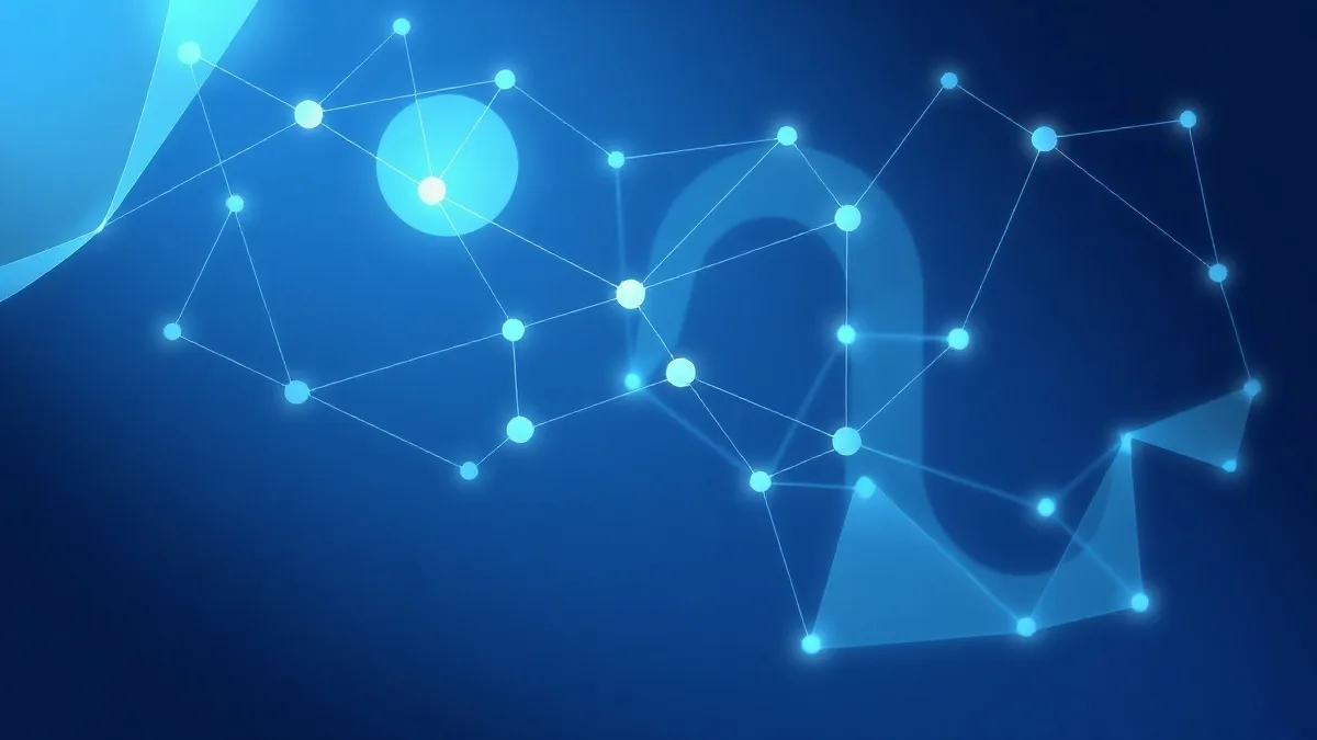 Interconnected data flows moving through translucent geometric shapes