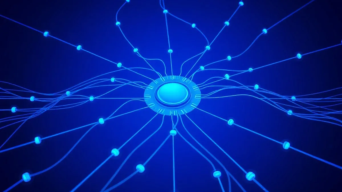 Abstract data flows converging into a central hub