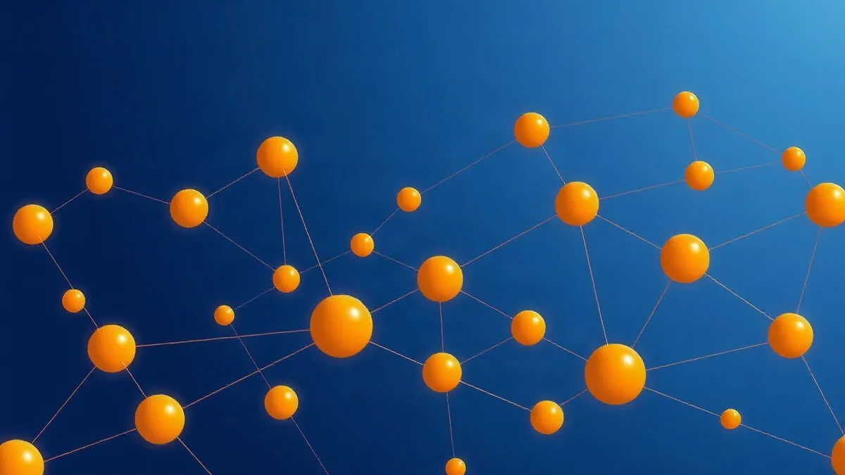 Interconnected digital nodes and data flows in Adobe color palette