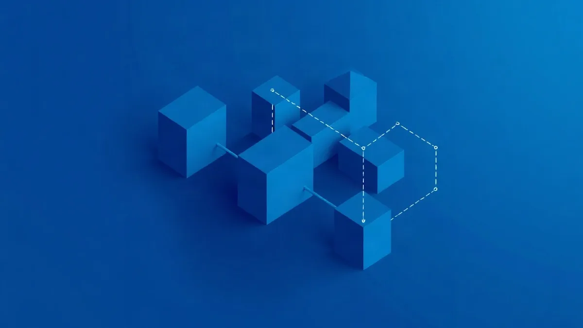 Formas geométricas 3D interconectadas en proceso de reorganización