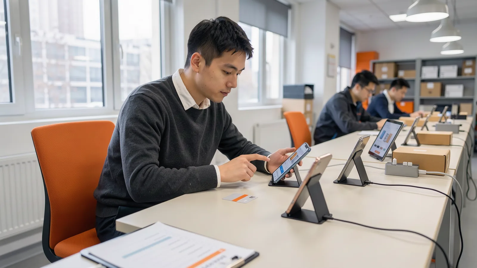 QA analyst tests checkout on several devices to prevent regressions after an upgrade.