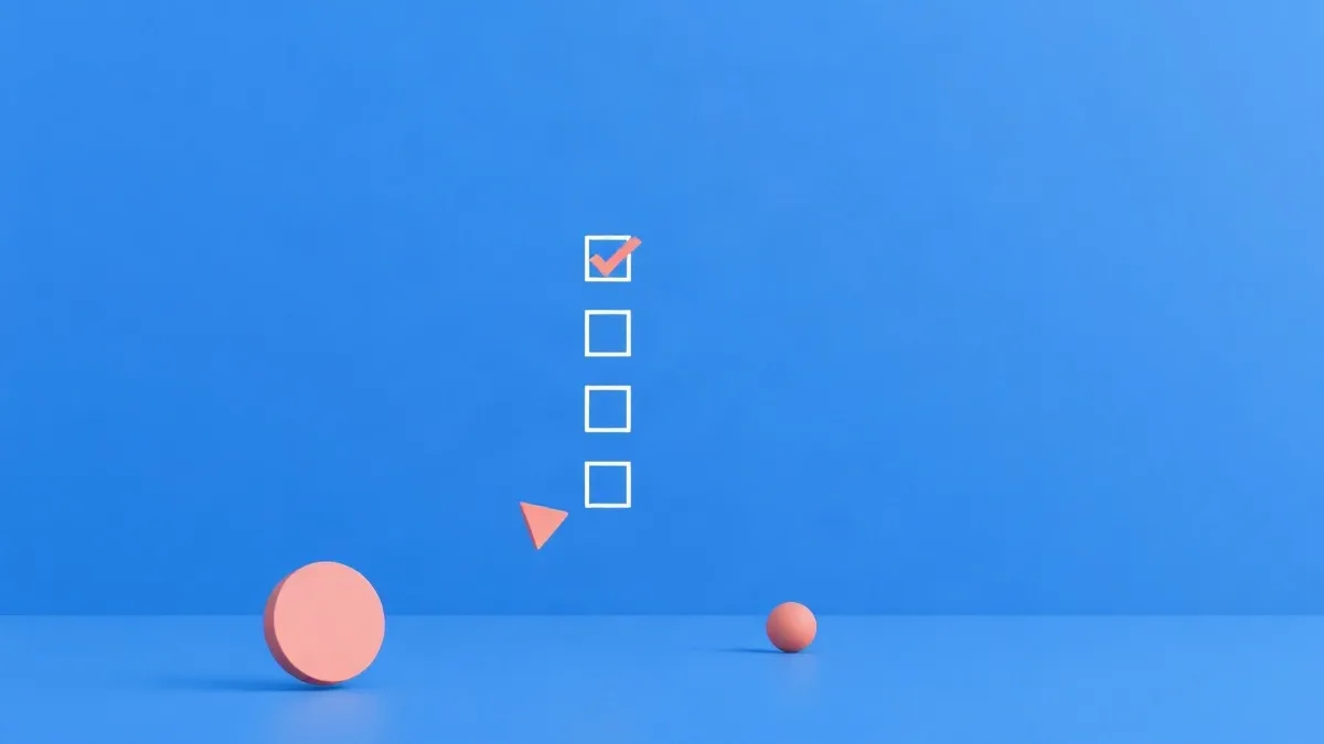 Formas geométricas abstractas que representan validación y cumplimiento.