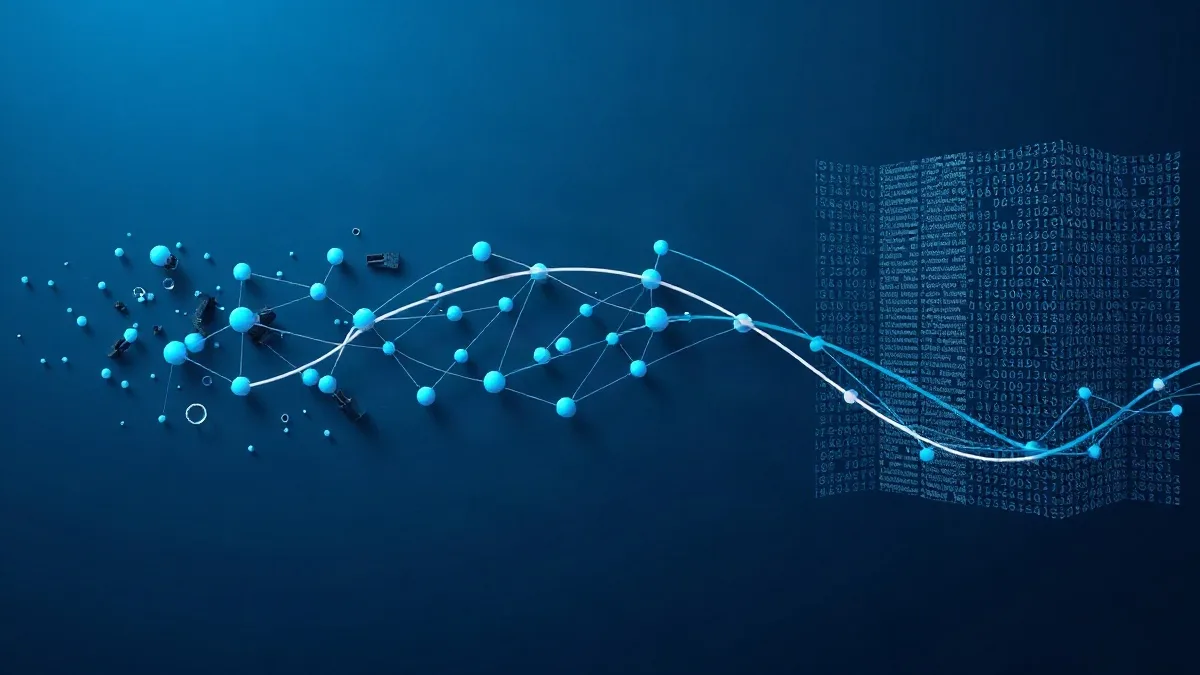 Fragmented data transforming into structured, organized information