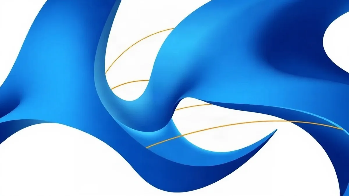 Formas abstractas azules atravesadas por líneas doradas que sugieren un flujo de regreso.