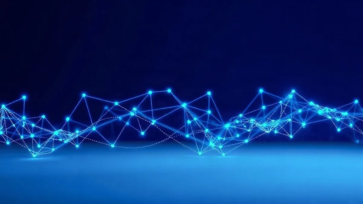 Nodos digitales interconectados con flujos abstractos en azules corporativos