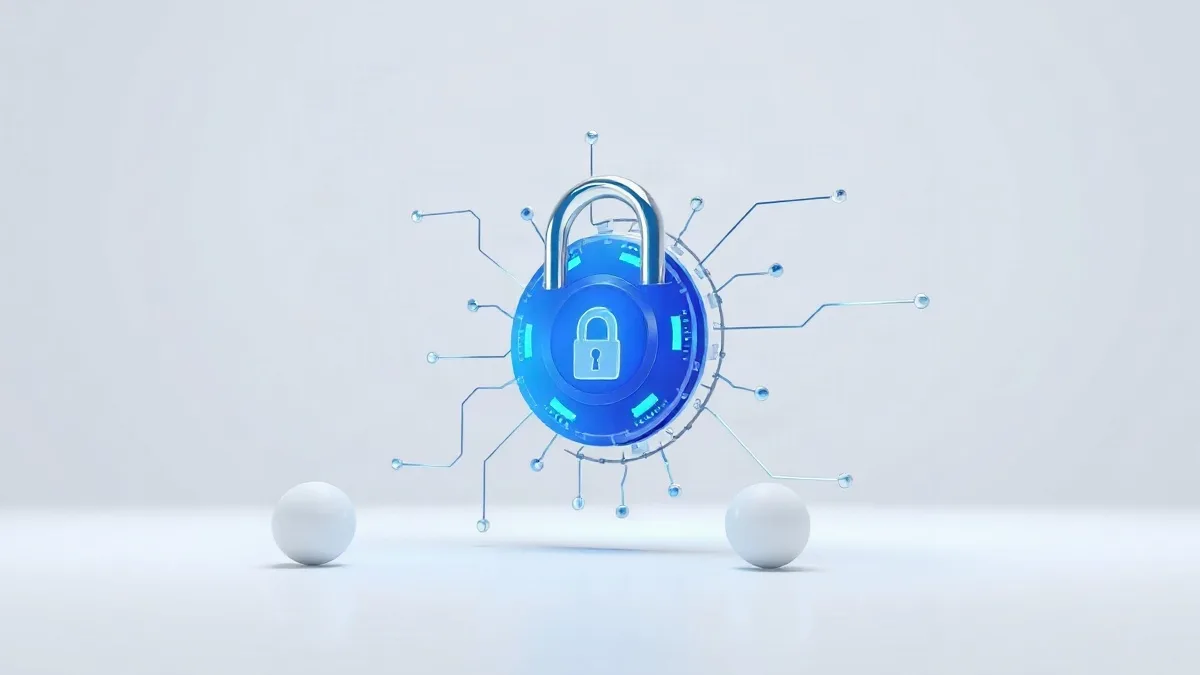 Mecanismo de seguridad digital abstracto con flujos de datos en azul