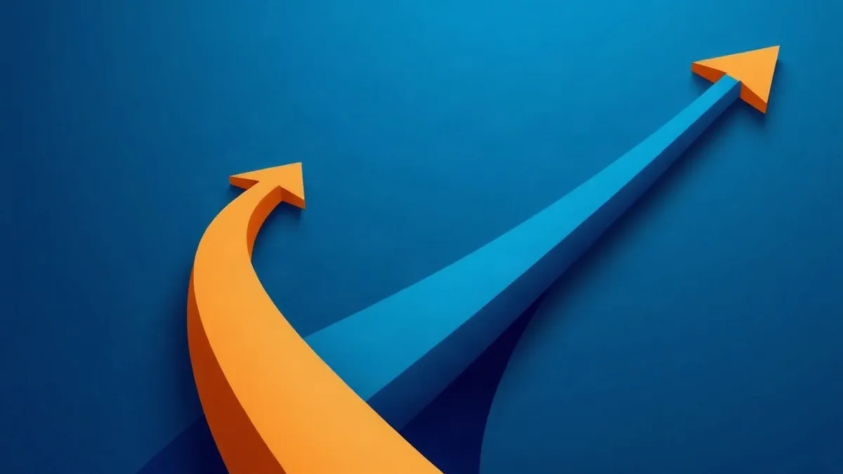 Dos flechas divergentes en tonos azul y naranja