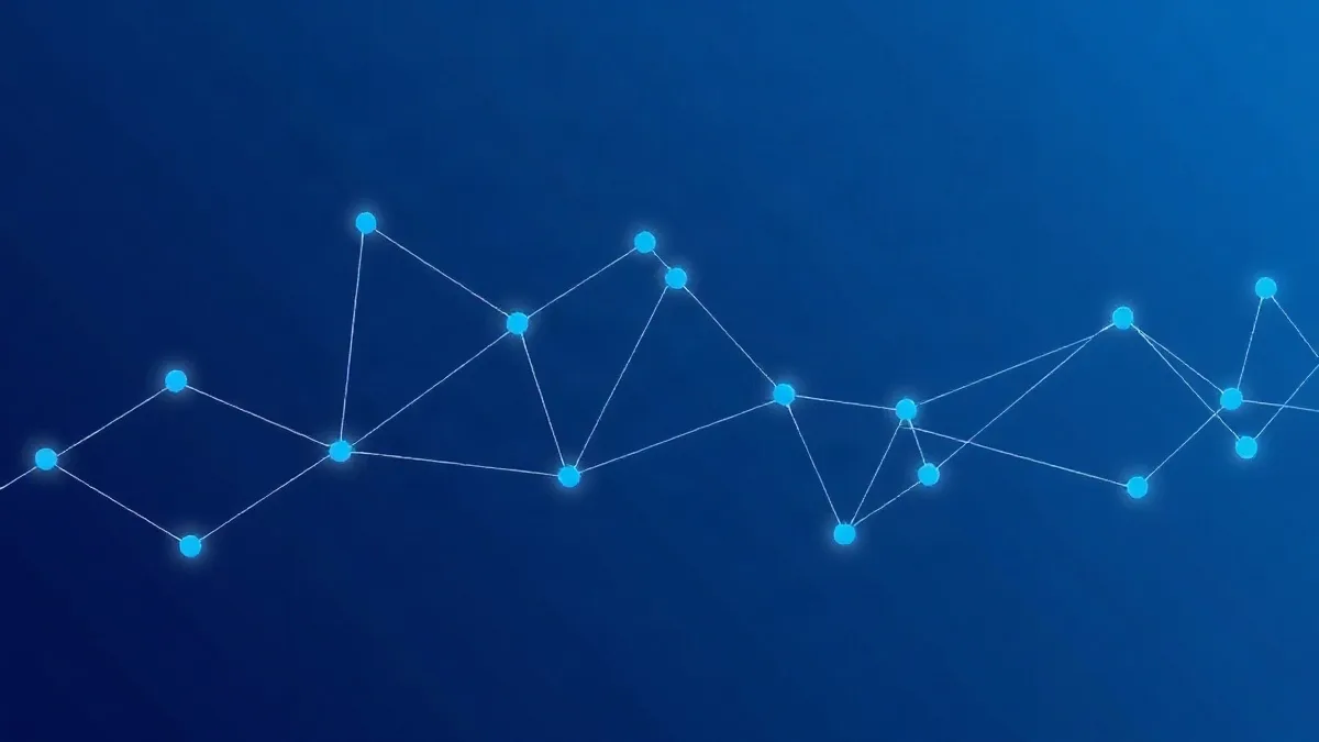Nodos conectados con líneas de datos en azul y índigo