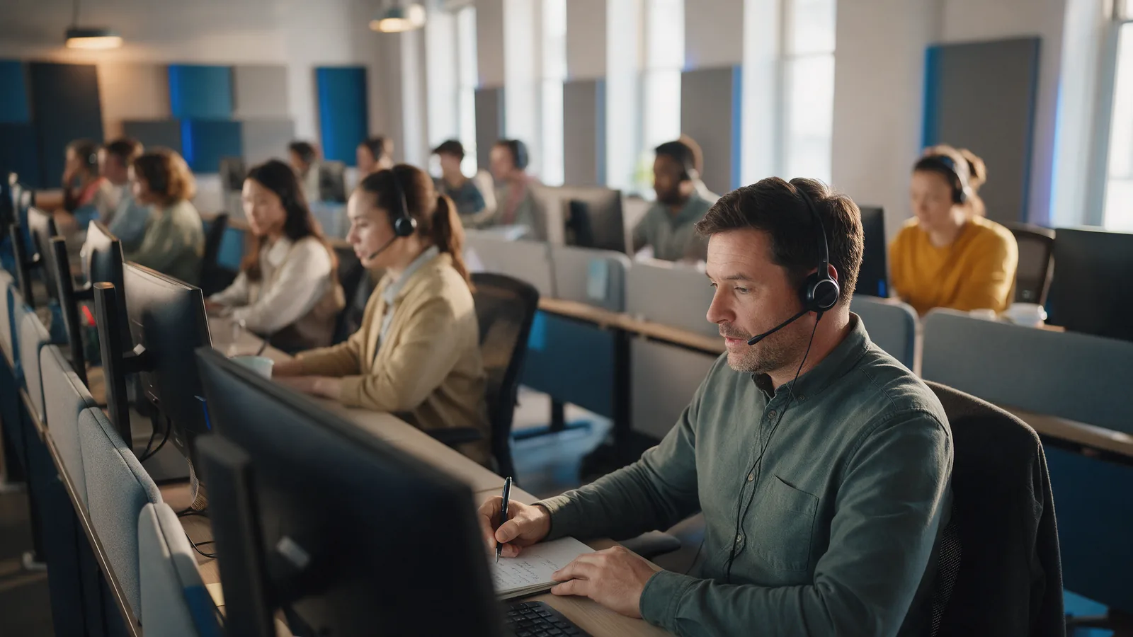 Contact center agent handles a customer's privacy request over the phone, linked to data governance.