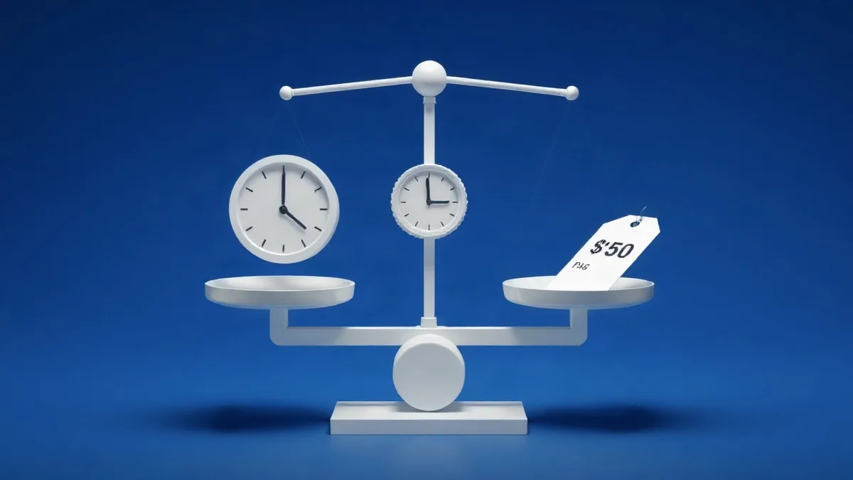 Abstract scale balancing time and cost symbols